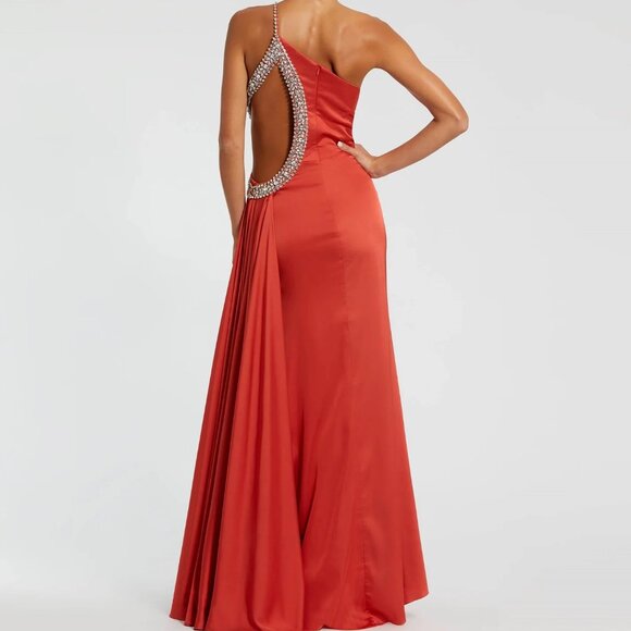 NWT | Mac Duggal 11692 One Shoulder Jewel Embellished Side Cut Out Gown Red 8‎ - Picture 3 of 7